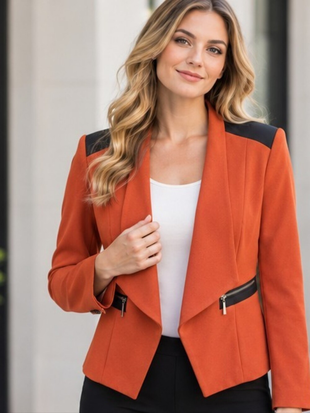 NINE WEST | NWT Burnt Orange Black Colorblock Blazer Zip Pockets - Size 4